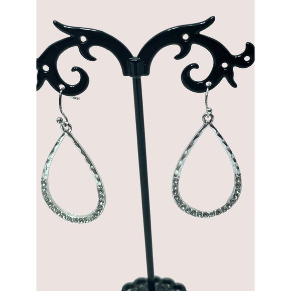 Teardrop Silvertone Rhinestone 2.5" drop Beautiful Blingy Earrings - Picture 1 of 3